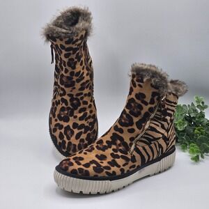 Jezzy Leopard Journee Collection Ankle Booties Women's 8 Faux‎ Fur Trim Zip Up